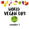 Illustration of World Vegetarian Day for social media post , postcard, banner, greetingcard, emblem, sticker, flyer. World Vegan D Royalty Free Stock Photo