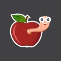 Illustration of a worm crawling out of an apple.