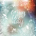 Illustration of wreath with leaves and berries and enjoy the day message on pastel background. Holidays wreaths, floral