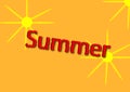 Illustration, write summer with sun in an orange background