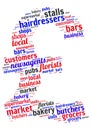 Illustration of a word cloud representing high street shops