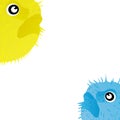 Illustration of Yellow and Blue Puffer Fish Cartoon, Cute Funny Character, Flat Design