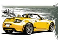 Yellow convertible sports car, digital illustration painting Royalty Free Stock Photo