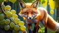 Illustration of a yellow fox and bunches of ripe grapes Royalty Free Stock Photo