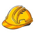 Illustration of yellow helmet. Housing construction item. Industrial building symbol.