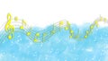 Yellow and White Music Notes in Blue Watercolor Background Royalty Free Stock Photo