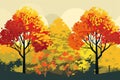 Illustration of yellow-red autumn trees. Generative AI Royalty Free Stock Photo