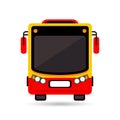 Illustration, yellow-red international tourist bus, front view. Transport icon, vector