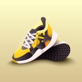 Illustration of yellow sports sneakers. Concept for running, healthy lifestyle, health.