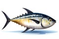 Illustration of a yellow tuna fish on a white background with shadow