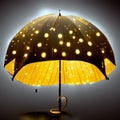 Illustration of a yellow umbrella with bokeh lights on it AI generated