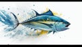 Yellowfin Tuna isolated in white with color water splash effect. AI Generated Royalty Free Stock Photo