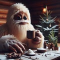 An illustration of a Yeti enjoying a snowy cappuccino