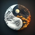 Illustration of Yin Yang symbol with seasons generated content