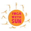 Illustration of yoga poses - Sun Salutation. Yoga exercises set for posters, prints, banners, flyers. Yellow paper cut effect peop Royalty Free Stock Photo