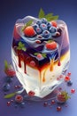 illustration, yogurt and jelly dessert with berries, ai generative Royalty Free Stock Photo