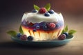 illustration, yogurt and jelly dessert with berries, ai generative Royalty Free Stock Photo