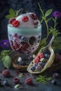 illustration, yogurt and jelly dessert with berries, ai generative Royalty Free Stock Photo