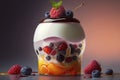 illustration, yogurt and jelly dessert with berries, ai generative Royalty Free Stock Photo