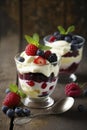 illustration, yogurt and jelly dessert with berries, ai generative Royalty Free Stock Photo