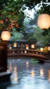 An illustration of a Yokai-inspired bridge spanning the river