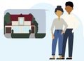 Illustration of a young African man and woman couple dreaming about a home. In the bubbles house Royalty Free Stock Photo