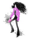 illustration of young attractive woman wearing a pink fur jacket, with background of ink blots Royalty Free Stock Photo