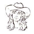 Illustration young beautiful girl in a cowboy hat Royalty Free Stock Photo