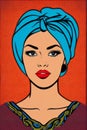 Illustration of a young black African woman, blue turban