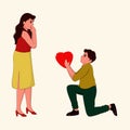 Illustration Of Young Boy Character Proposing To Girl On Kneeling Holding Heart In Hand