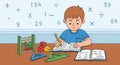 Math Homework Boy Studying Mathematics, Education Concept Royalty Free Stock Photo