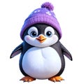 Illustration of a young cartoon penguin with winter hat