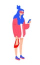 Illustration of a young girl in a red jacket. Vector. Stylish hipster girl with blue hair. Girl in red glasses with a phone. Gener Royalty Free Stock Photo