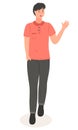 Illustration of a young handsome smiling man in casual clothes like shirt waving with hand hello Royalty Free Stock Photo