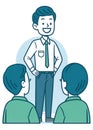 Illustration of a young leader talking to his subordinates with a smiling expression Royalty Free Stock Photo