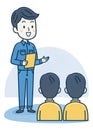Illustration of a young leader talking to his subordinates with a smiling expression Royalty Free Stock Photo
