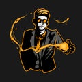Illustration of a Young Magician Wearing Suit Performing Lightning Trick