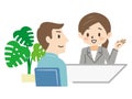 Illustration of a young man consulting face-to-face with a business woman Royalty Free Stock Photo