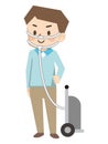 Illustration of a young man traveling in a portable oxygen cylinder