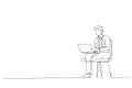 businessman using laptop indoors using computer and working on project. Single line design style