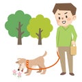 Illustration of a young man walking a dog Royalty Free Stock Photo