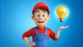 illustration of young mechanic with light bulb above his head. Idea concept Royalty Free Stock Photo