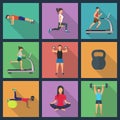 Illustration of young people doing workout with equipment. Royalty Free Stock Photo