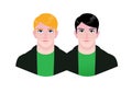 Illustration of young people. Vector. Cartoon couple of hipster men. Characters for advertising and design. Bright calm images. Ga