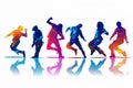 Fun young design background music silhouettes disco shadow illustration people together joy dancing colourful group