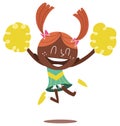 Illustration of a young smiling cheerleader jumping and cheering