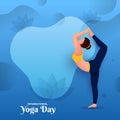 Illustration of Young Woman Doing Natarajasana Yoga on Blue Lotus Flowers Background for International Royalty Free Stock Photo