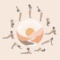 Illustration of a young woman doing sun salutation