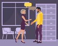 Illustration, a young woman and a man argue, conflict against the backdrop of a home environment. Psychological concept. Clip art