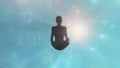 Deep meditation in outer space,Yoga meditation by a woman in deep space, 3D Rendering